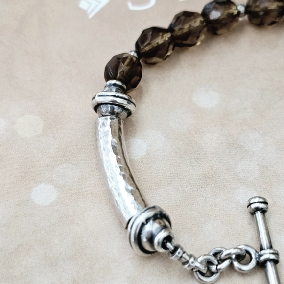 RARE Silpada Sterling Silver Smokey Topaz Clover Charm Bracelet B0689 *Firm* - Picture 2 of 13